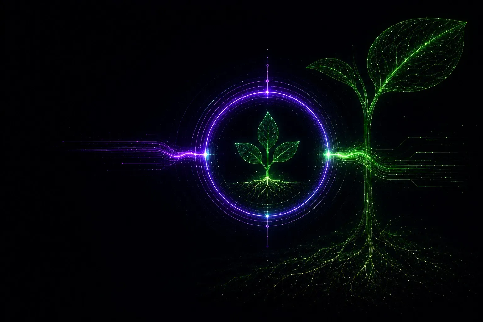 Circular neon plant technology visual